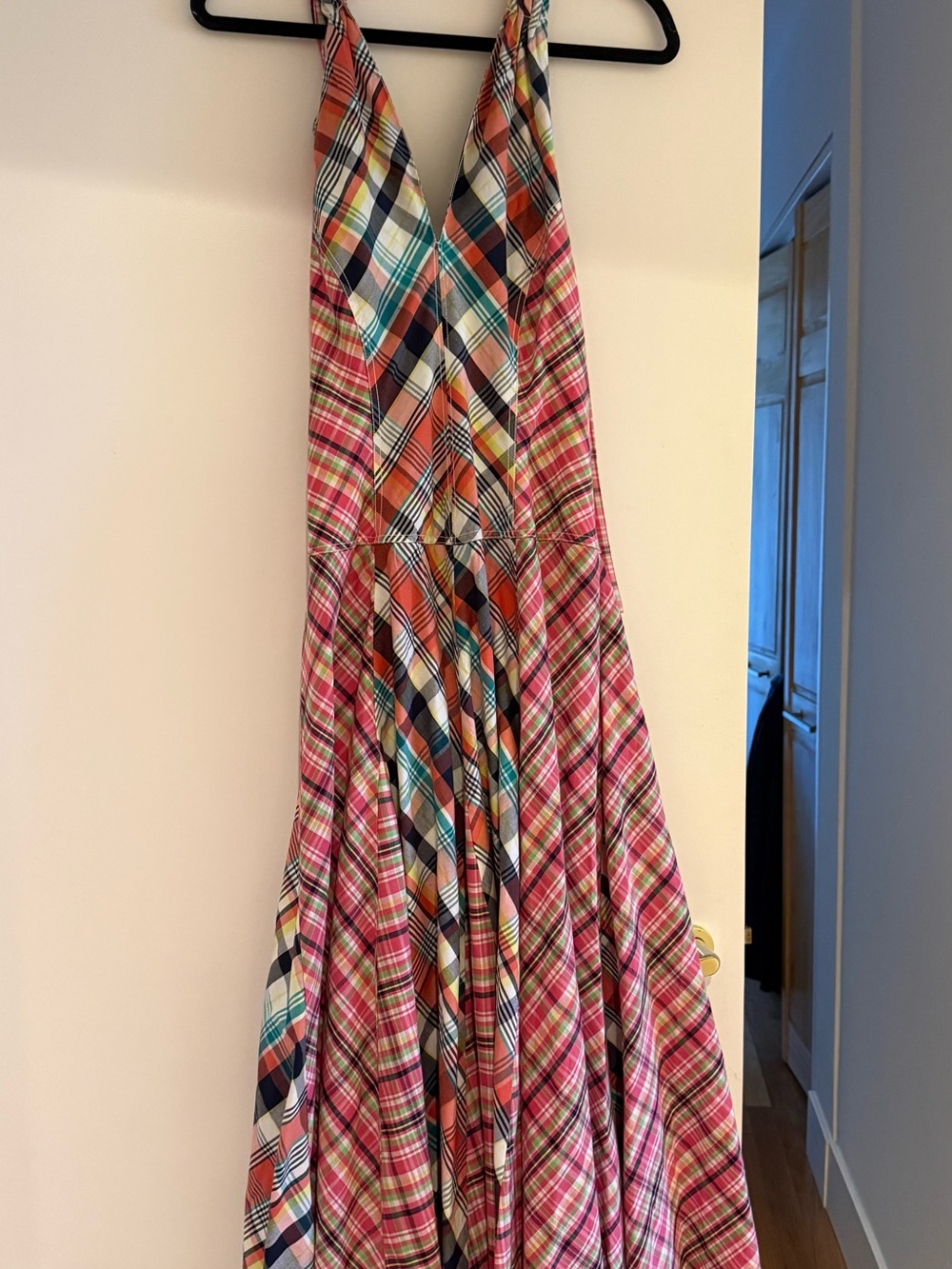 Anthropologie Pilcro Coral Pink Plaid Twist-Halter Asymmetrical Dress - Picture 5 of 6